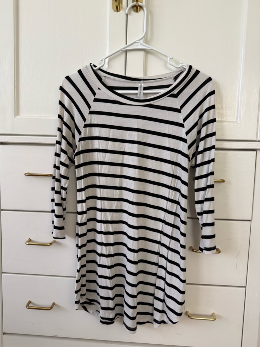 Tickled Teal Black and White Striped Raglan Top